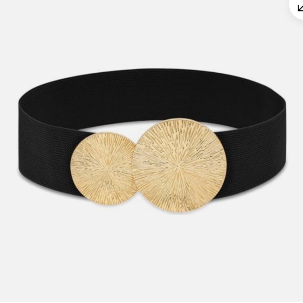 Women Wide Stretchy Waist Belts with Gold Circles - size S/M